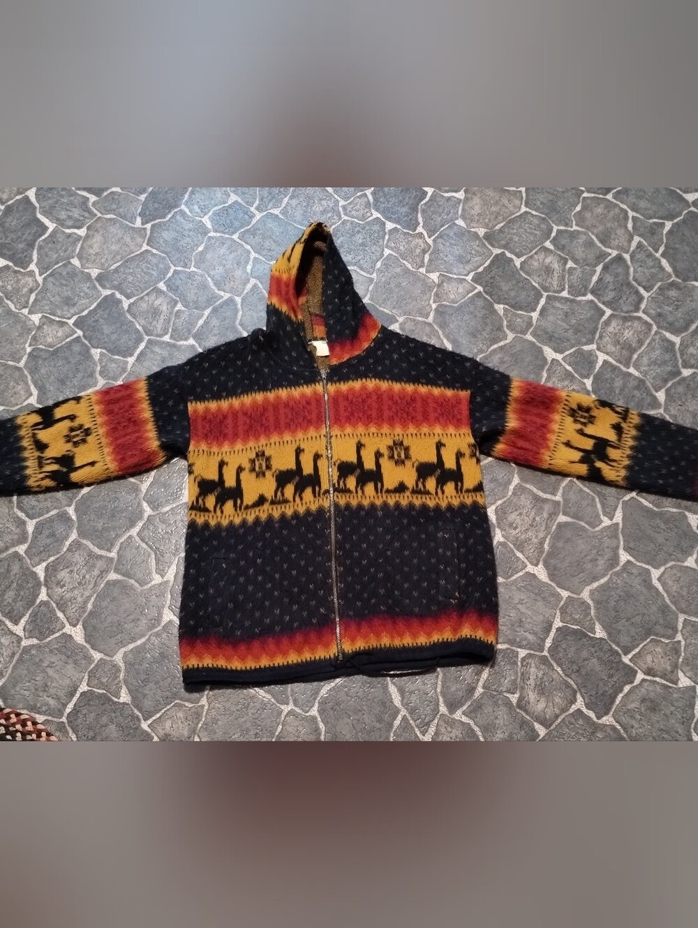 Native American Handmade Alpaca Wool Heavy zip up coat size XL VINTAGE